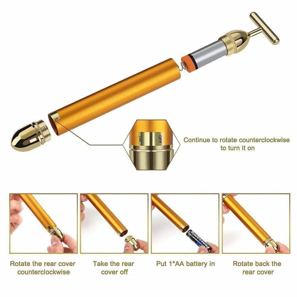 24K Gold electric energy beauty Bar Facial Massage Roller