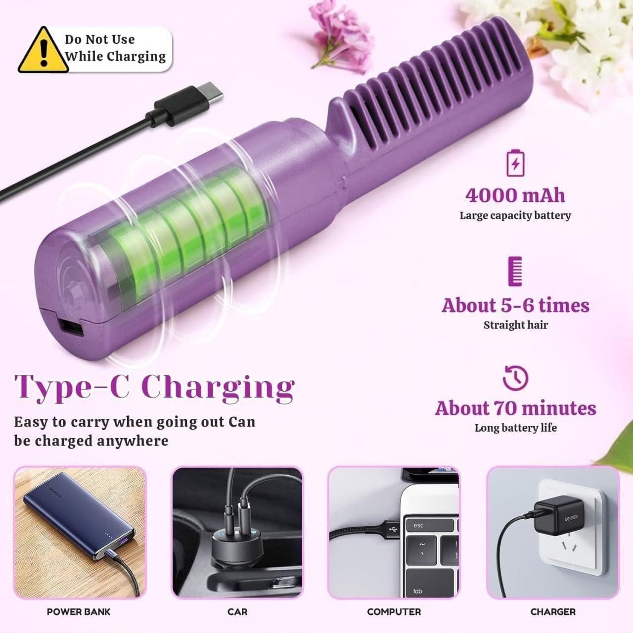 Cordless Mini Hair Straightener & Hot Comb
